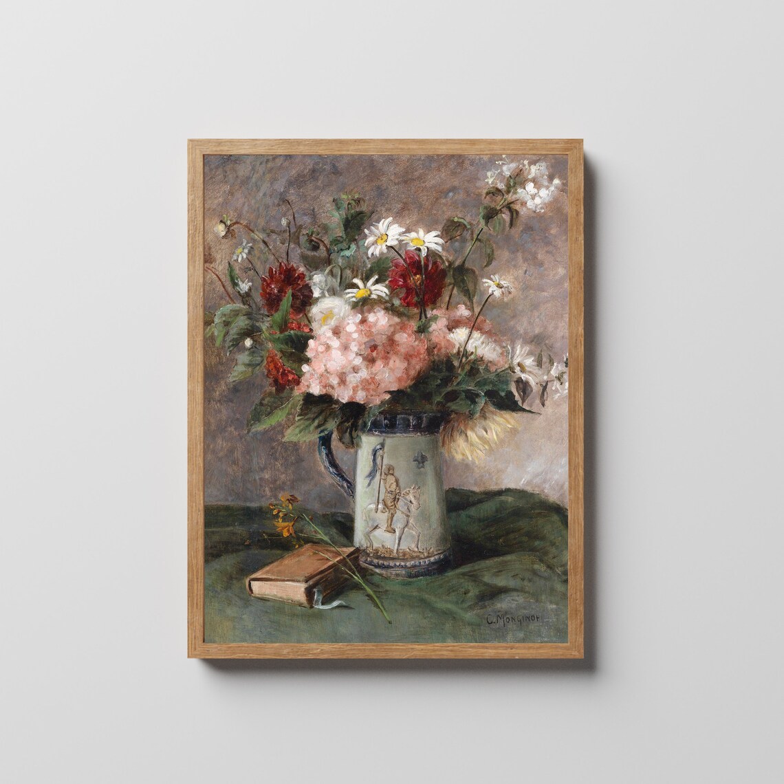 Wildflowers in a Decorated Ceramic Tankard Signed C Monginot Poster - Image 3
