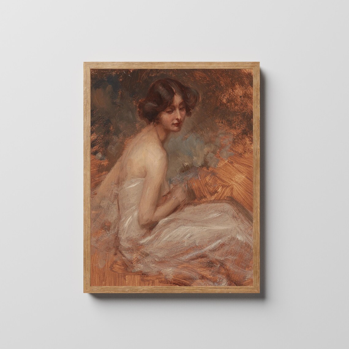 Portrait of a Lady in White Dress Antique Oil Painting Poster - Image 2