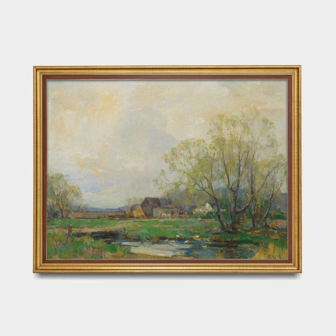 Quiet River Meadow with Farmhouse Vintage Countryside Poster - Image 5
