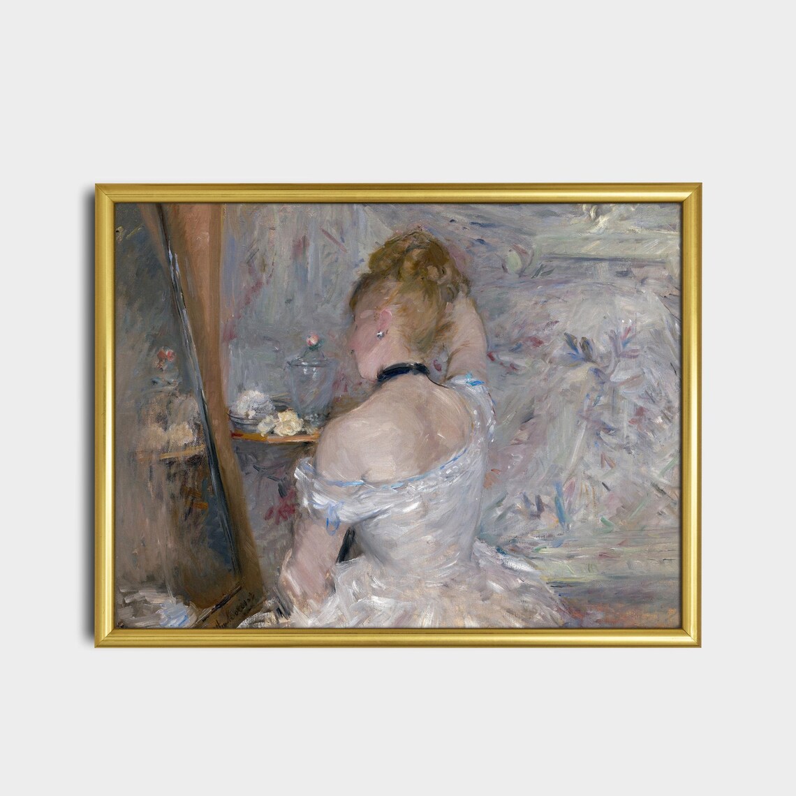 Woman at Her Vanity in White Dress Vintage Impressionist Poster - Image 2