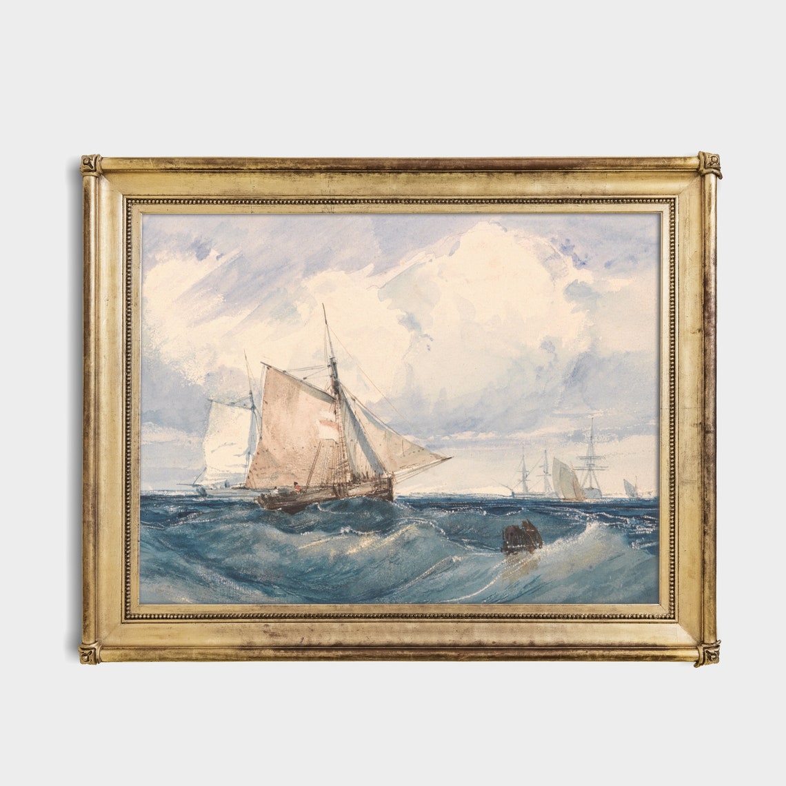 Vintage Sailing Ship Painting Antique Seascape Print Ocean Beach Rustic Art Wall Art Nautical Decor - Image 4