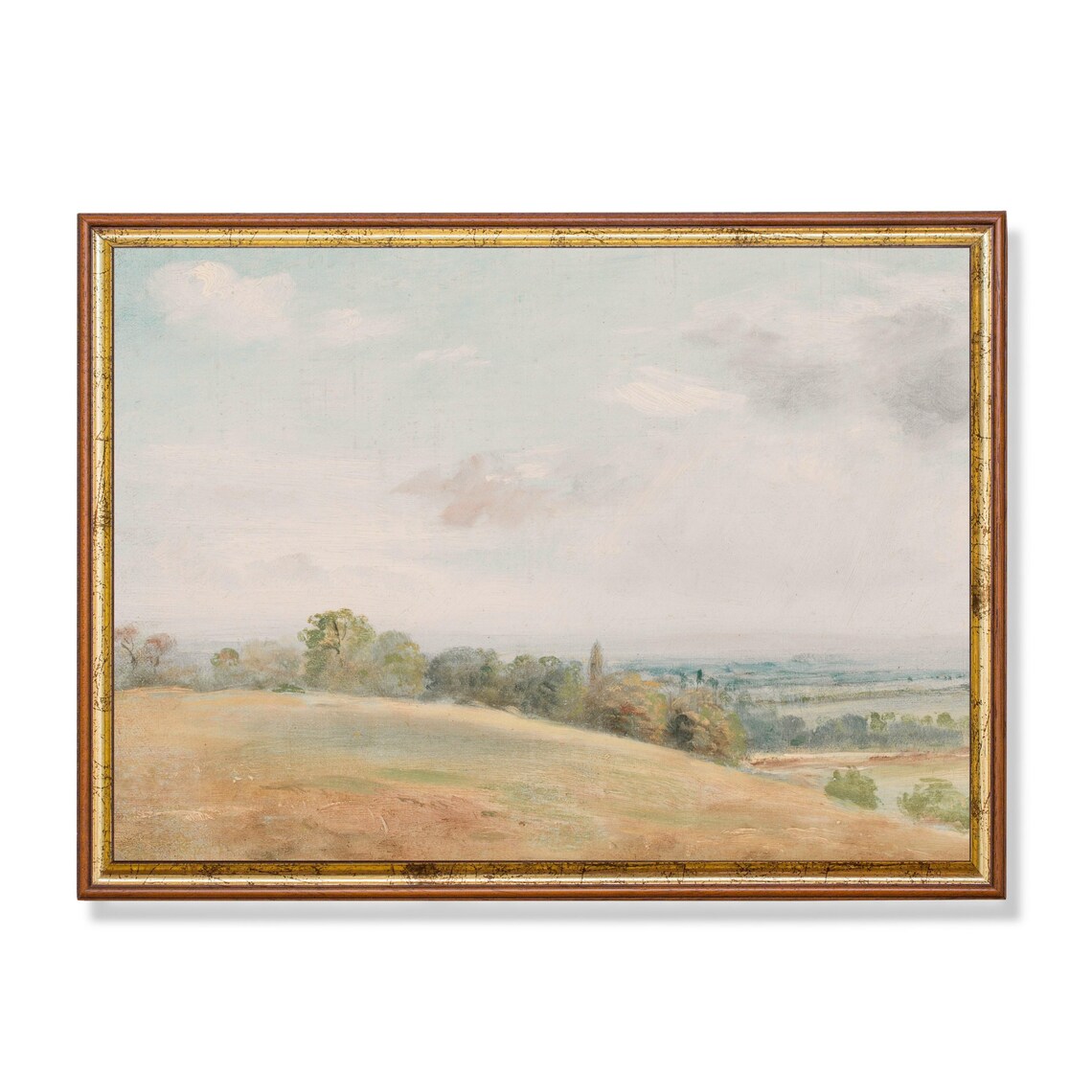 Hazy Pastoral Hillside Muted Vintage Landscape Painting Poster