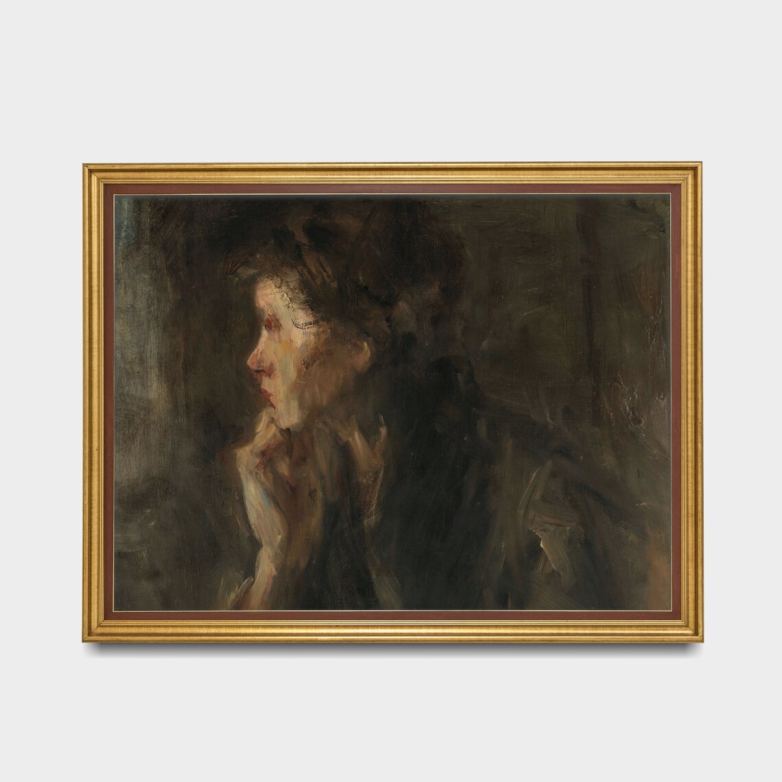 Dark Moody Profile Portrait of a Woman Chiaroscuro Oil Painting Poster - Image 2