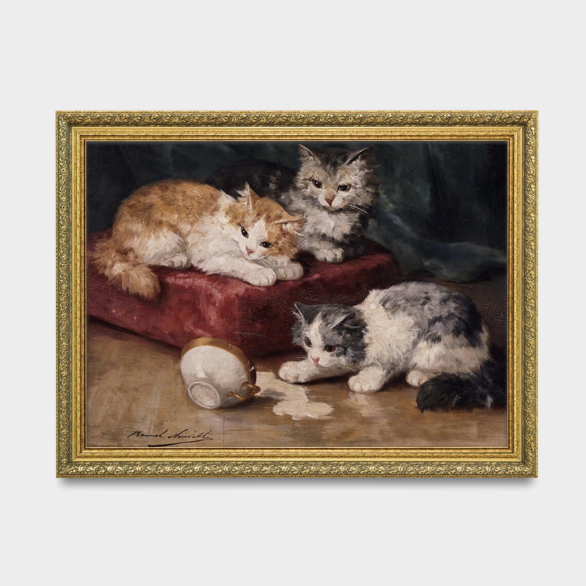 Three Playful Kittens With a Spilled Cup Vintage Cat Art Poster - Image 3