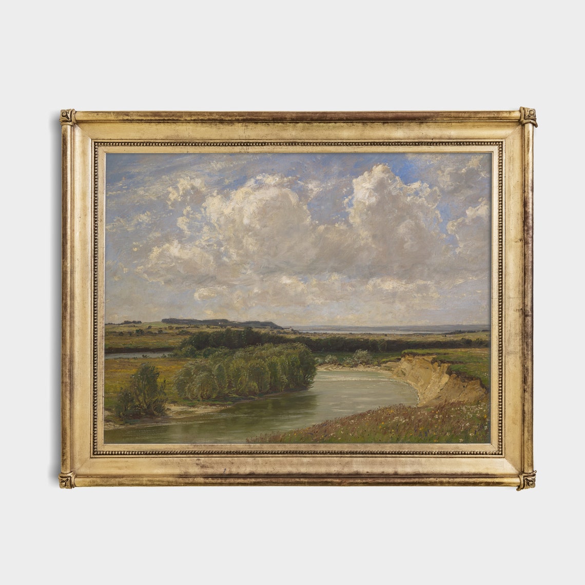 Wide River Valley Under Towering Clouds Pastoral Landscape Poster - Image 2