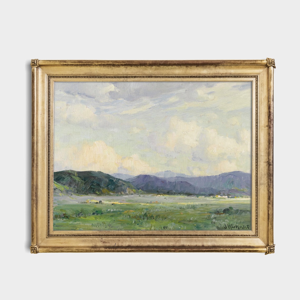 Green Valley and Blue Mountains Signed J.H. Sharp Landscape Poster - Image 2