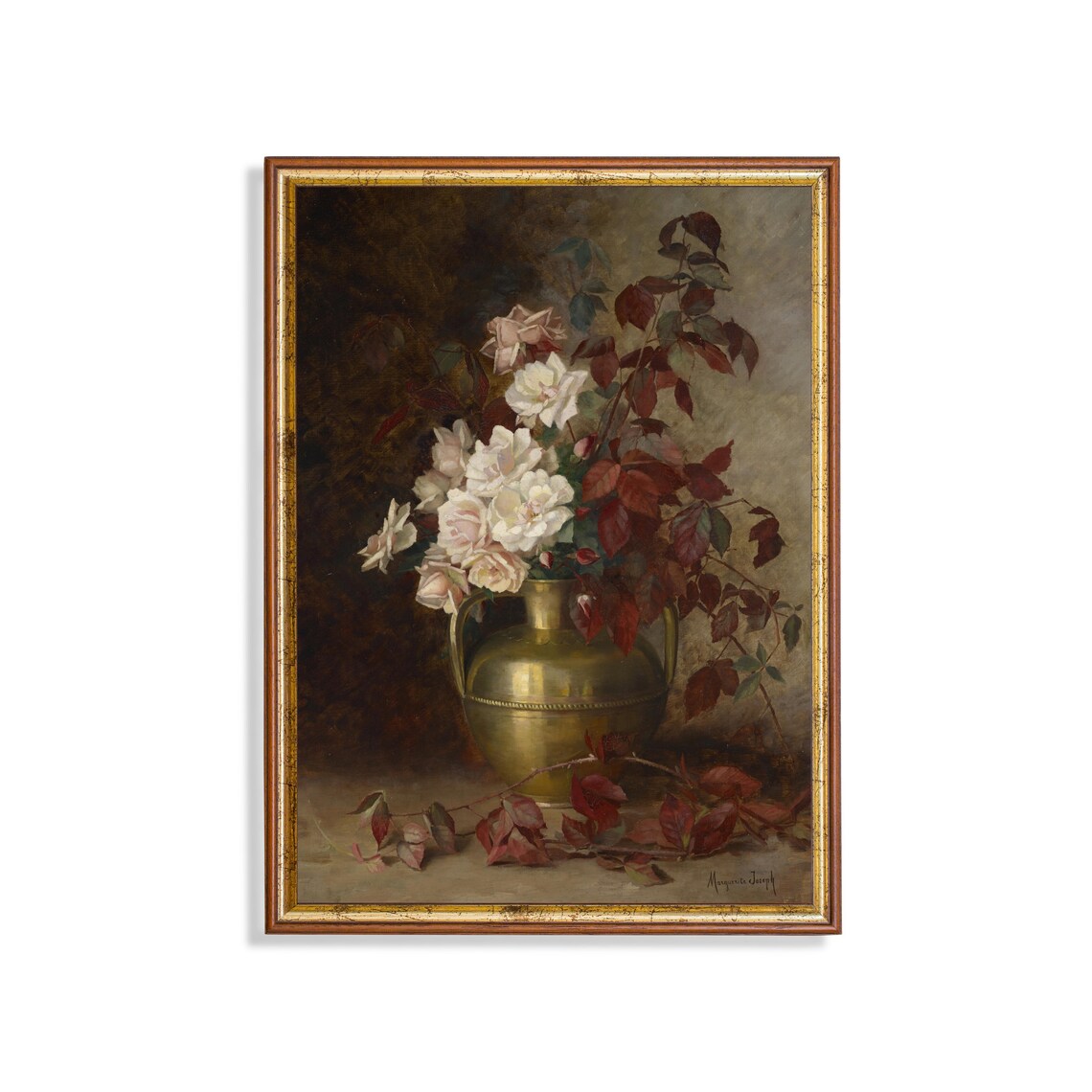 Vintage Still Life With Roses, Farmhouse Art Print