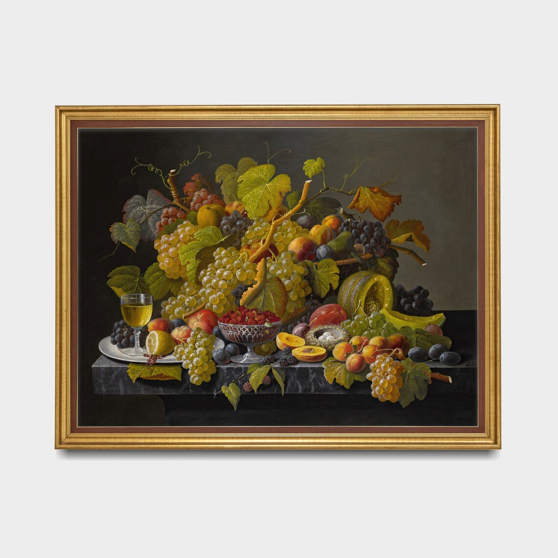 Overflowing Fruit Mound with Grapes and Melon Antique Still Life Poster - Image 5