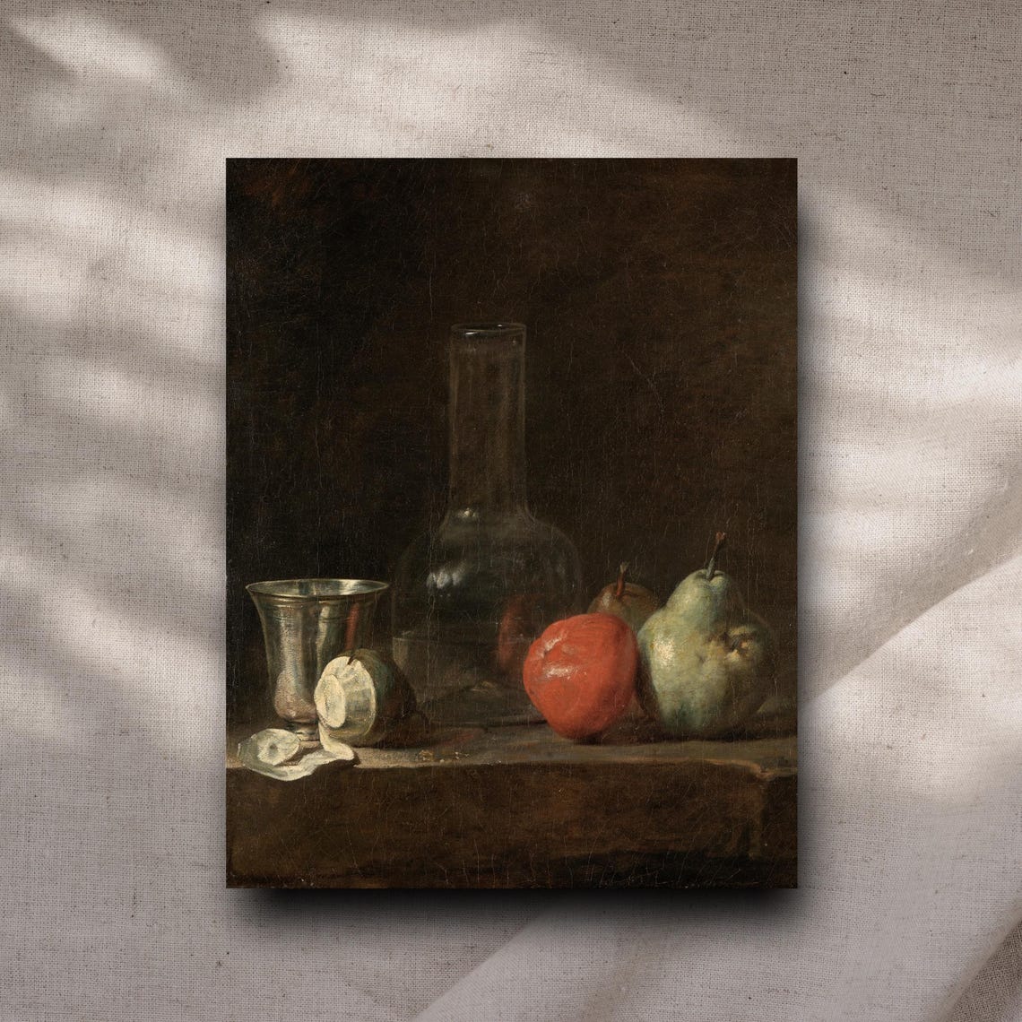French Still Life Carafe Goblet Apple And Pear Chardin Style Poster