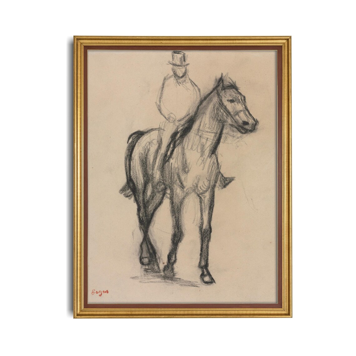 Horse and Rider Charcoal Sketch Vintage Equestrian Drawing Poster - Image 4