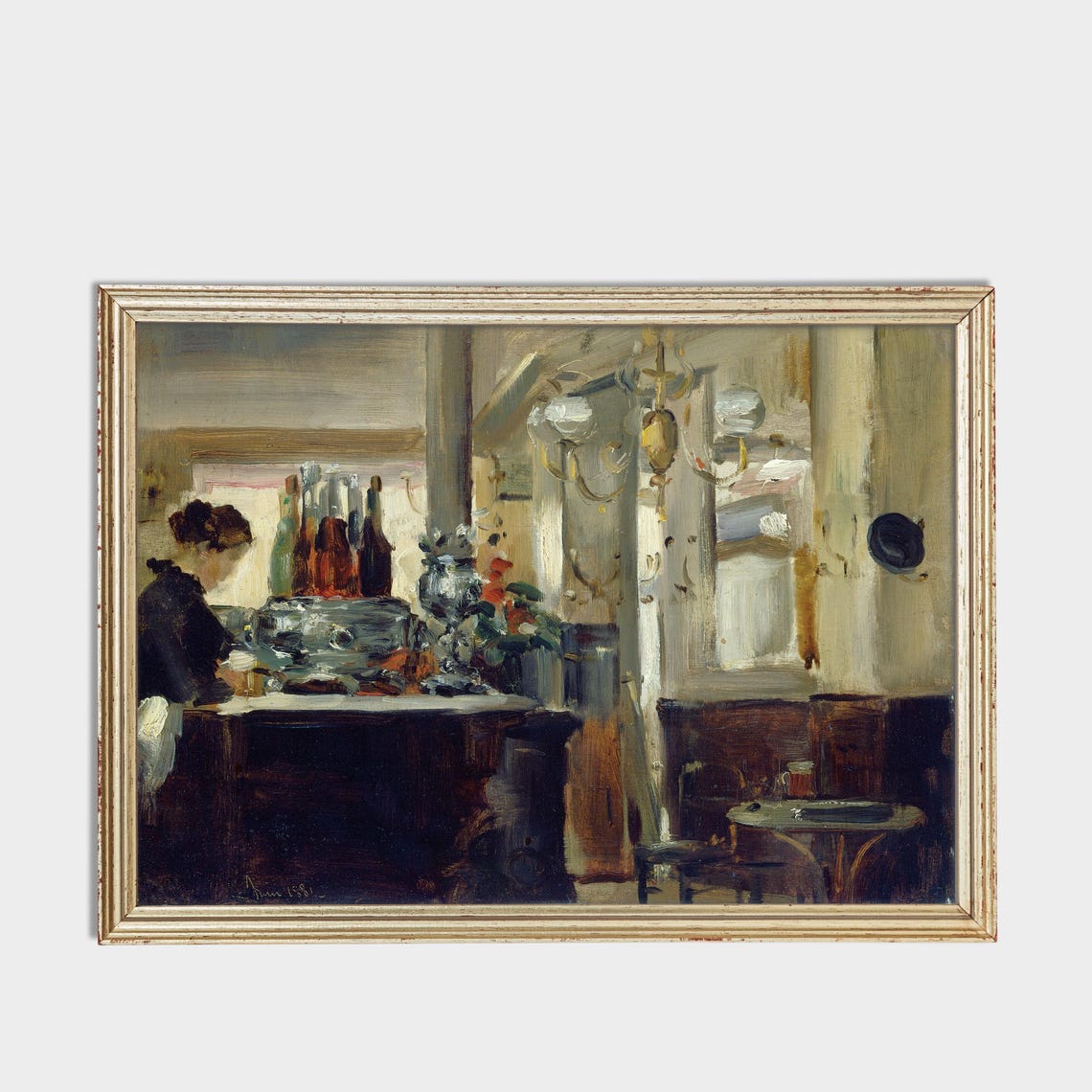 Impressionist Parisian Cafe Interior with Bar Vintage Poster - Image 3