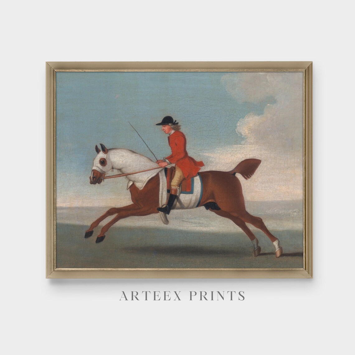 Jockey in a Red Coat Galloping a Bay Racehorse Vintage Oil Poster - Image 5