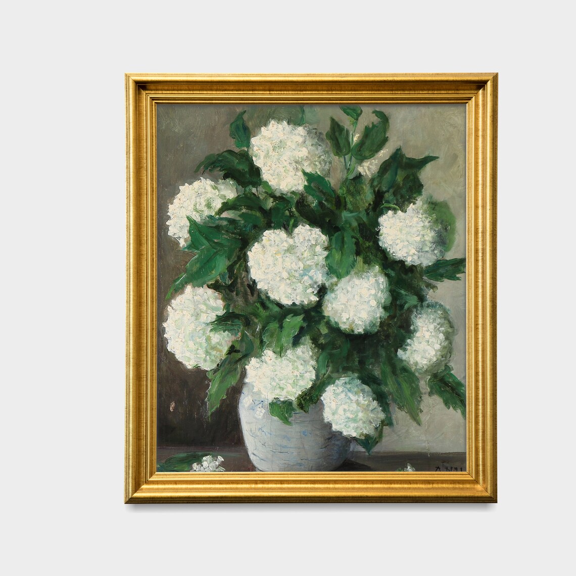 White Hydrangea Bouquet In Vase Vintage Floral Still Life Poster - Image 2