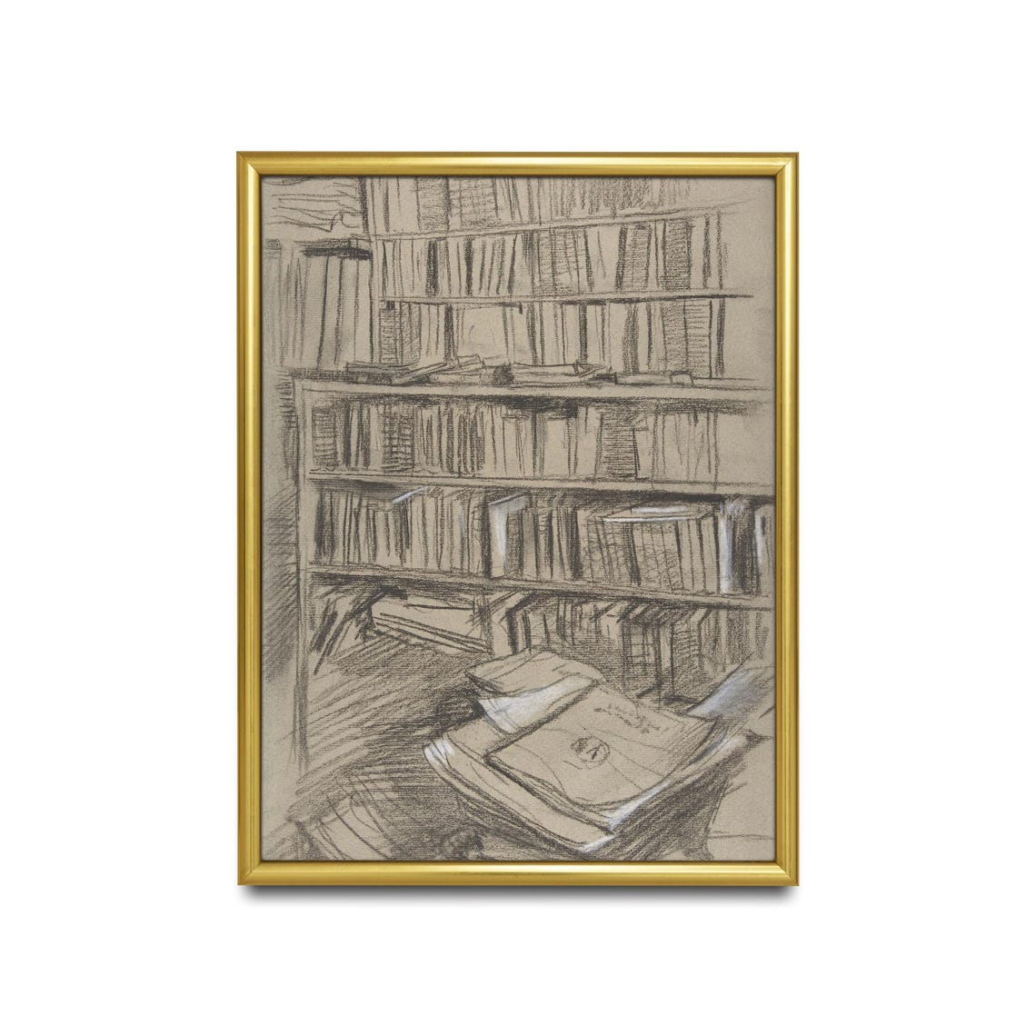 Antique Library Bookshelf Sketch Drawing Study Fine Art Poster - Image 2