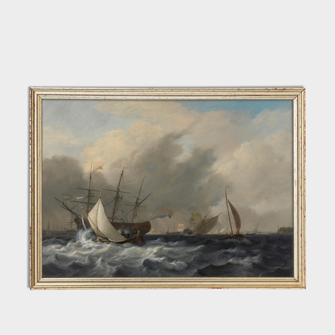 Antique Stormy Seascape With Sailing Ships Marine Art Poster - Image 3