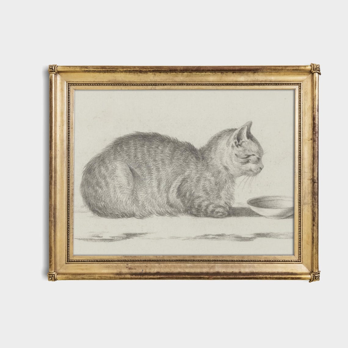 Cat Sitting beside a Milk Bowl Vintage Graphite Sketch Poster - Image 4