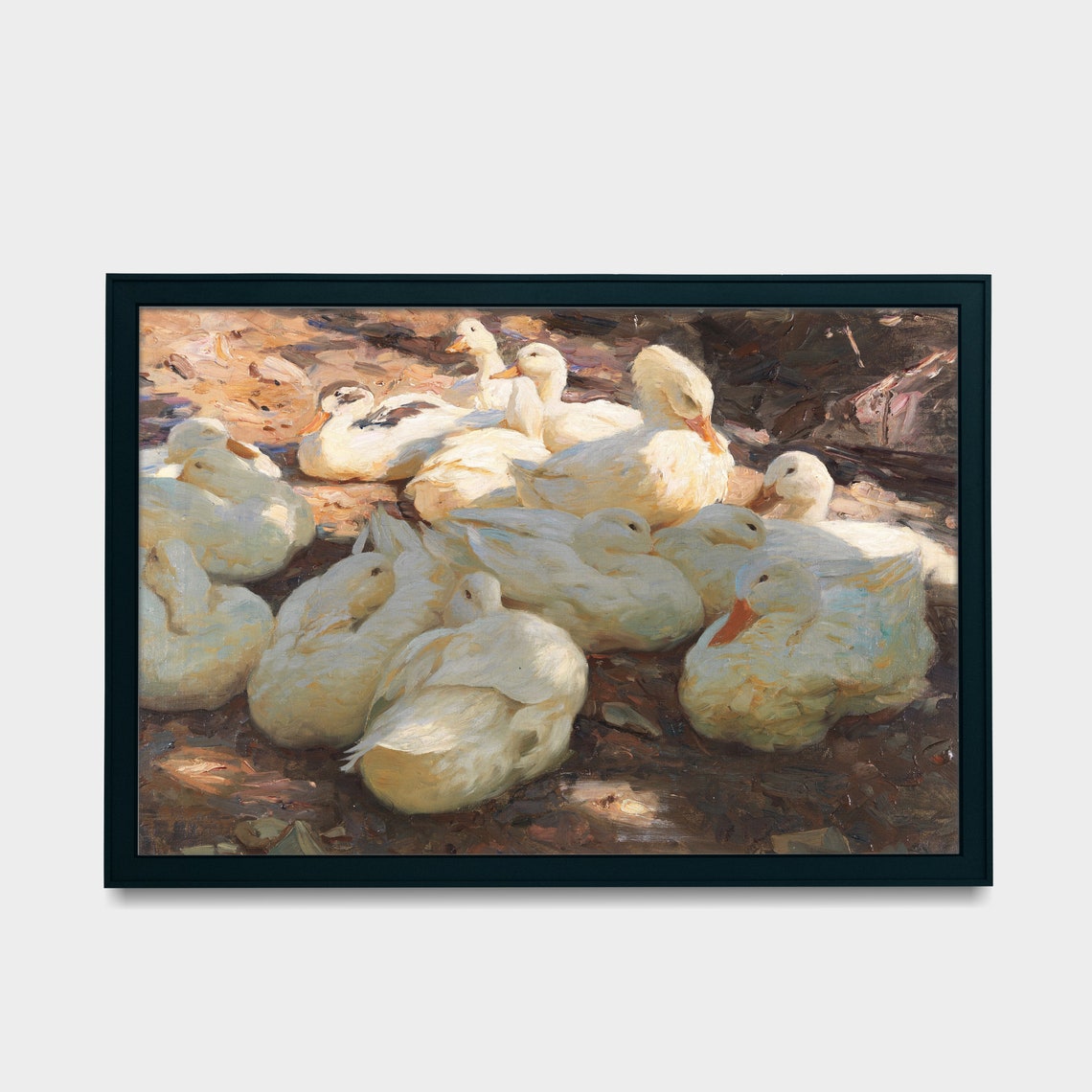 Resting White Ducks In Warm Sunlight Vintage Painting Poster - Image 3