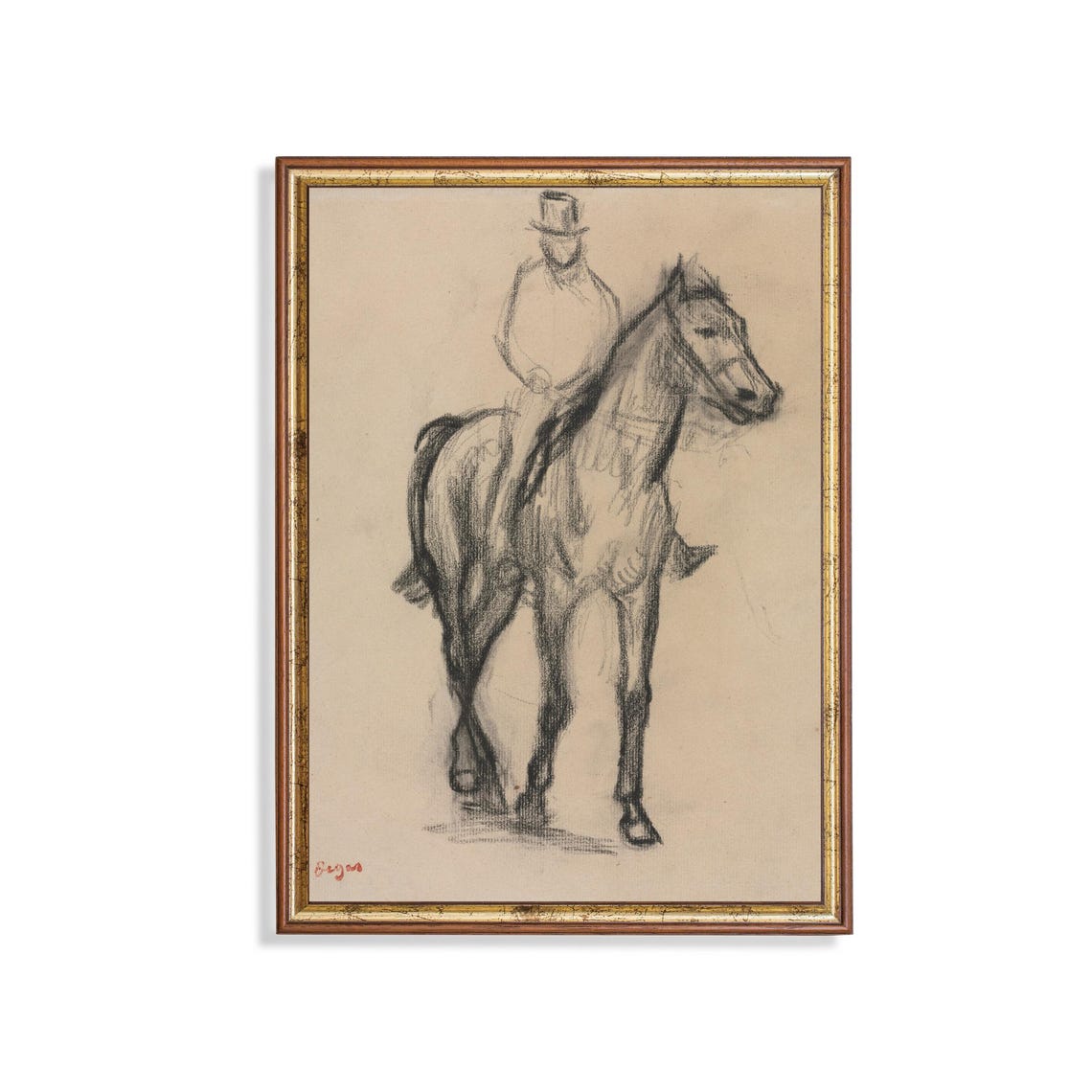 Horse and Rider Charcoal Sketch Vintage Equestrian Drawing Poster