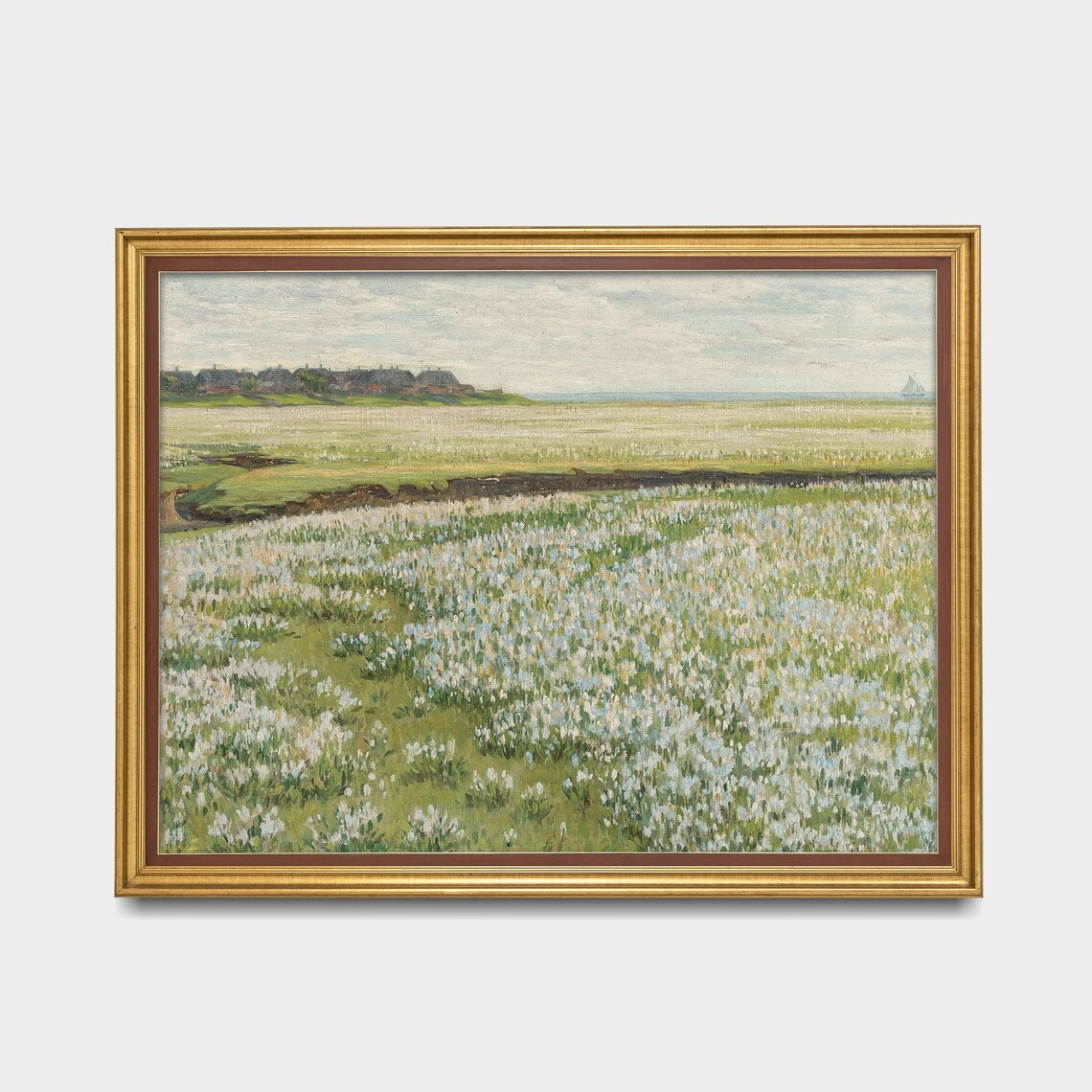 Wildflower Meadow with a Distant Village Antique Landscape Poster - Image 3