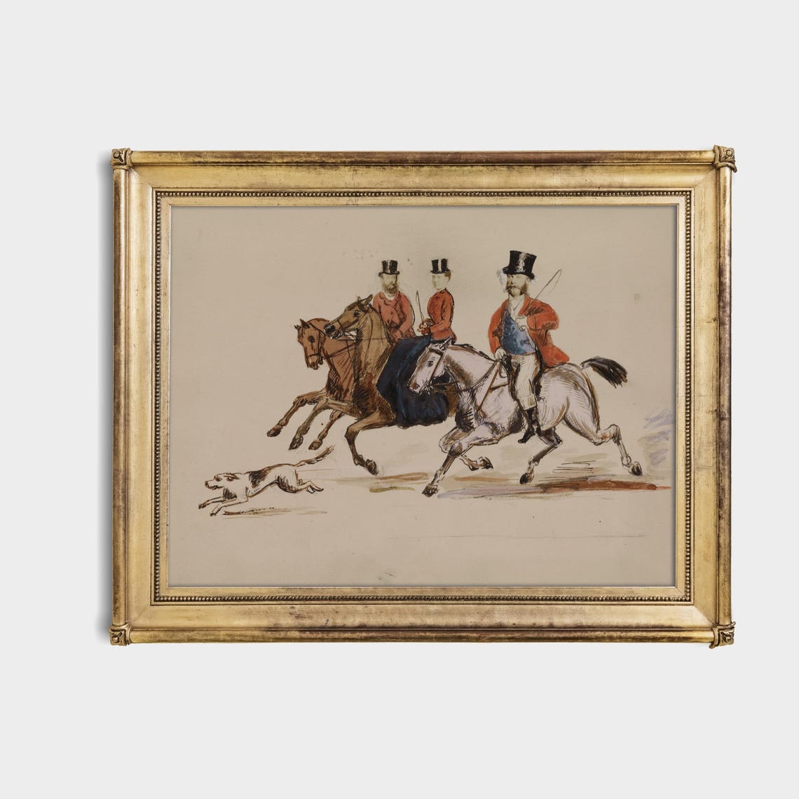 Vintage Fox Hunt Riders with Hounds Equestrian Sketch Poster - Image 4