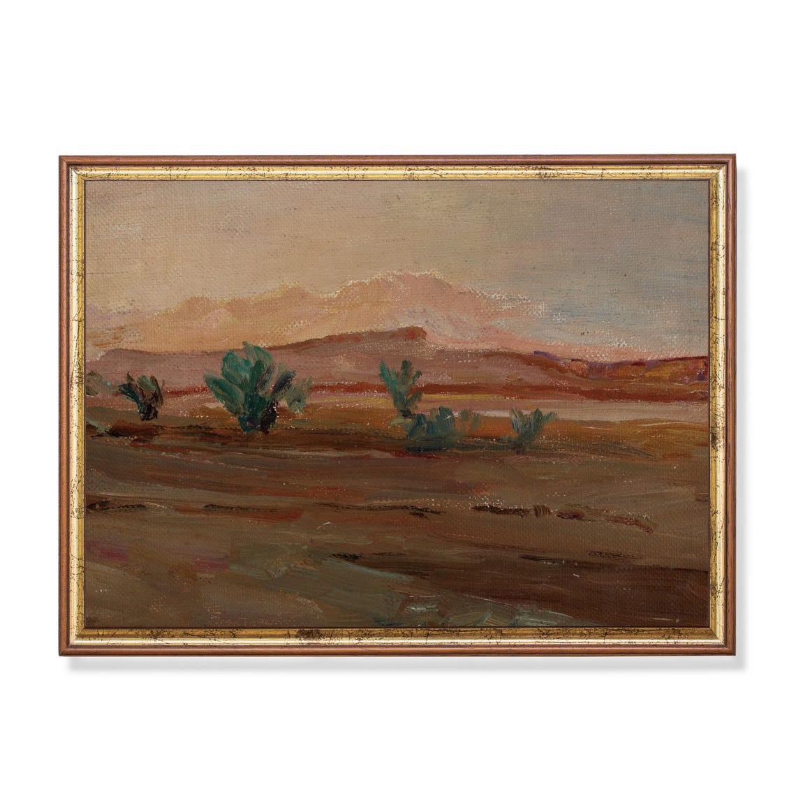 Warm Desert Landscape At Sunset With Mesas Vintage Oil Painting Poster