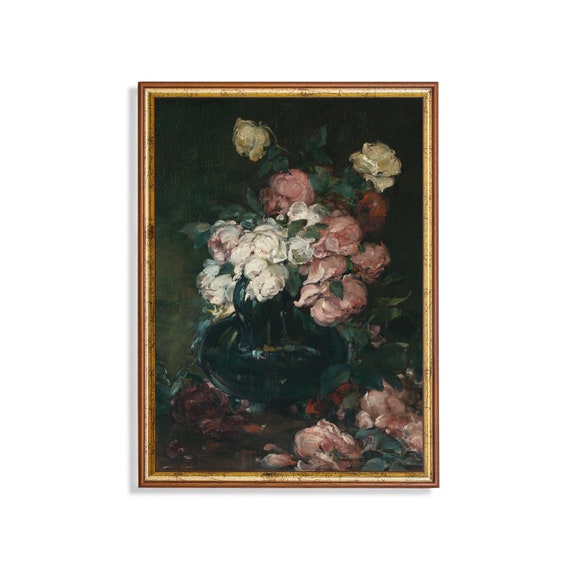 Vintage Still Life With Roses, Floral Art Print
