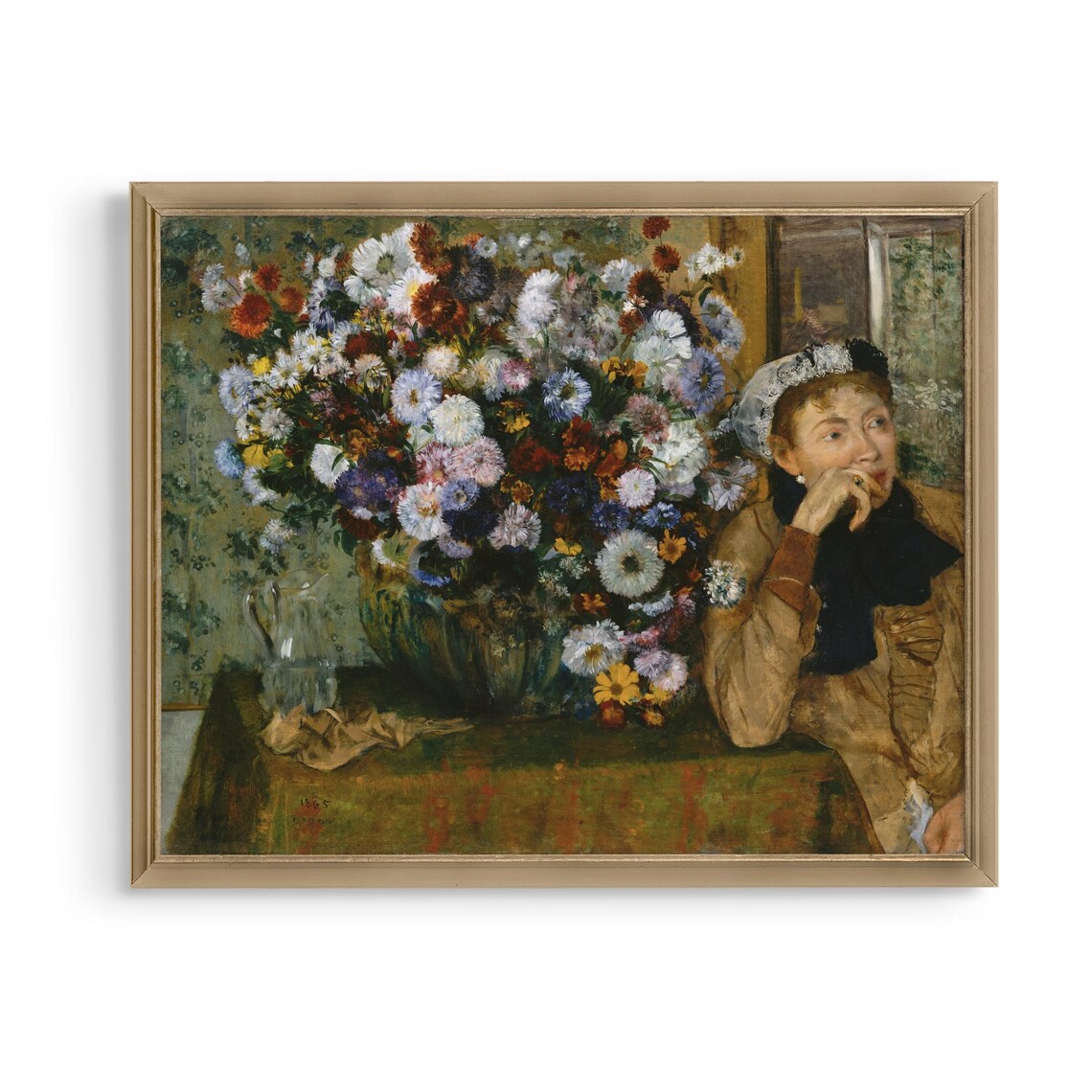 A Woman Seated Beside A Vase Of Flowers Print Vintage Floral Wall Art Impressionist Painting Classic Home Decor Elegant Art Poster - Image 5