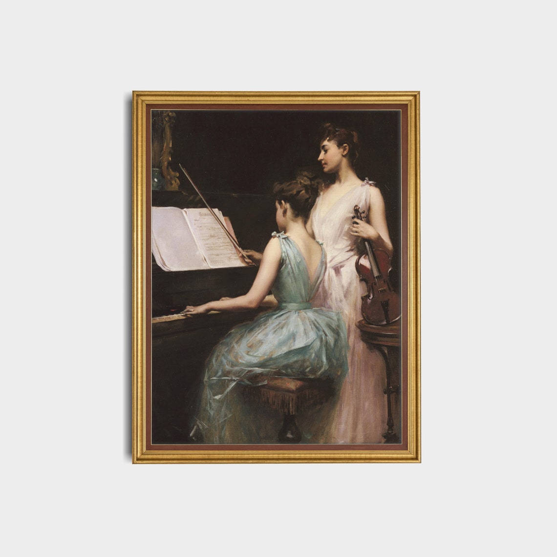 Vintage Portrait Painting Antique Woman Moody Painting Woman Playing Piano Wall Art Fine Art Print - Image 3