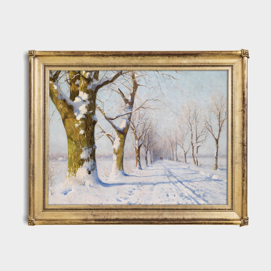 Sunlit Snow-Covered Tree-Lined Avenue Vintage Winter Art Poster - Image 2