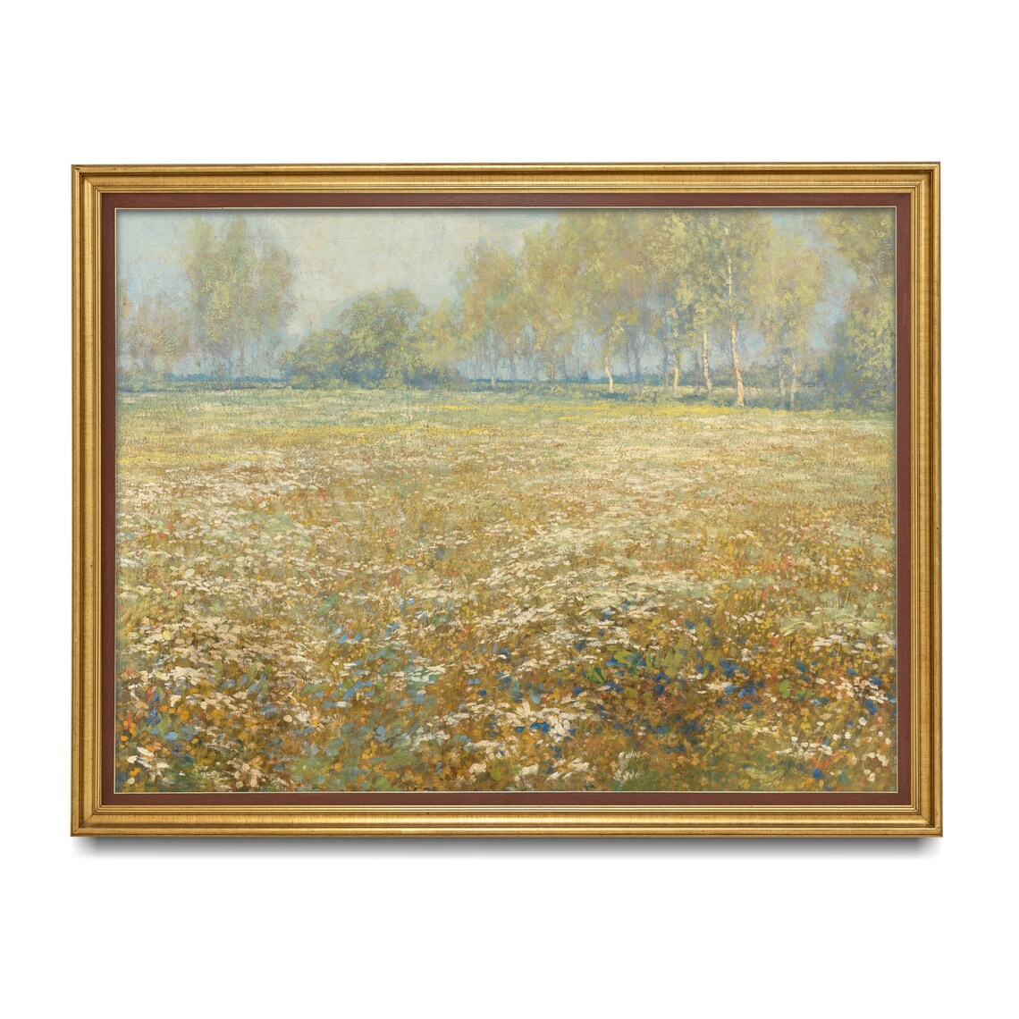 Impressionist Summer Wildflower Meadow With Birch Trees in Gold Poster - Image 4