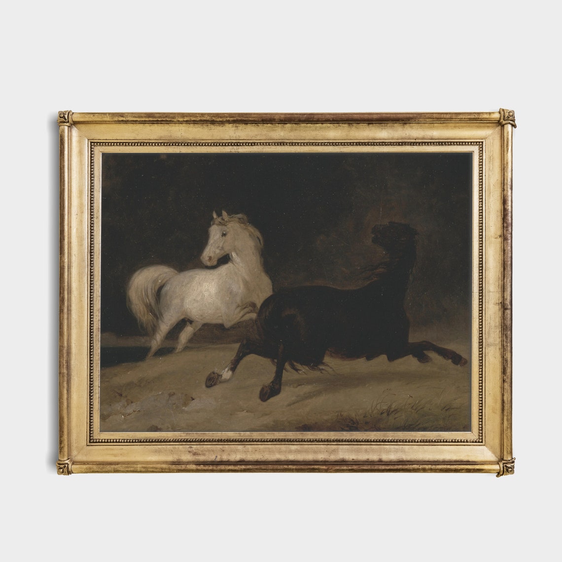 White and Black Horses Galloping Dark Night Vintage Equine Poster - Image 2
