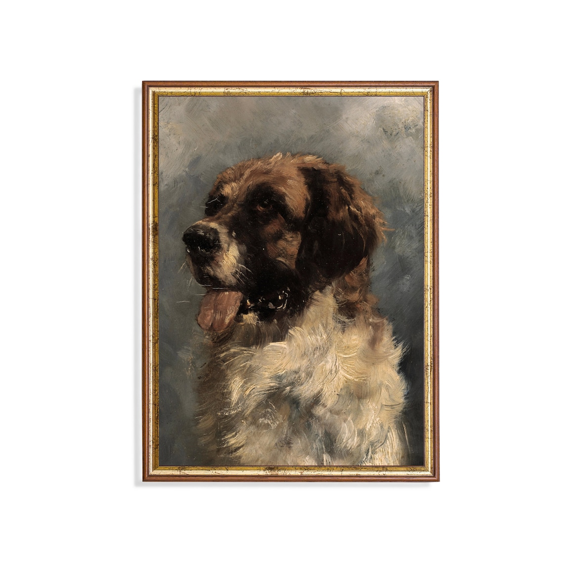 Large Shaggy Dog Portrait Vintage Oil Painting Moody Canine Art Poster