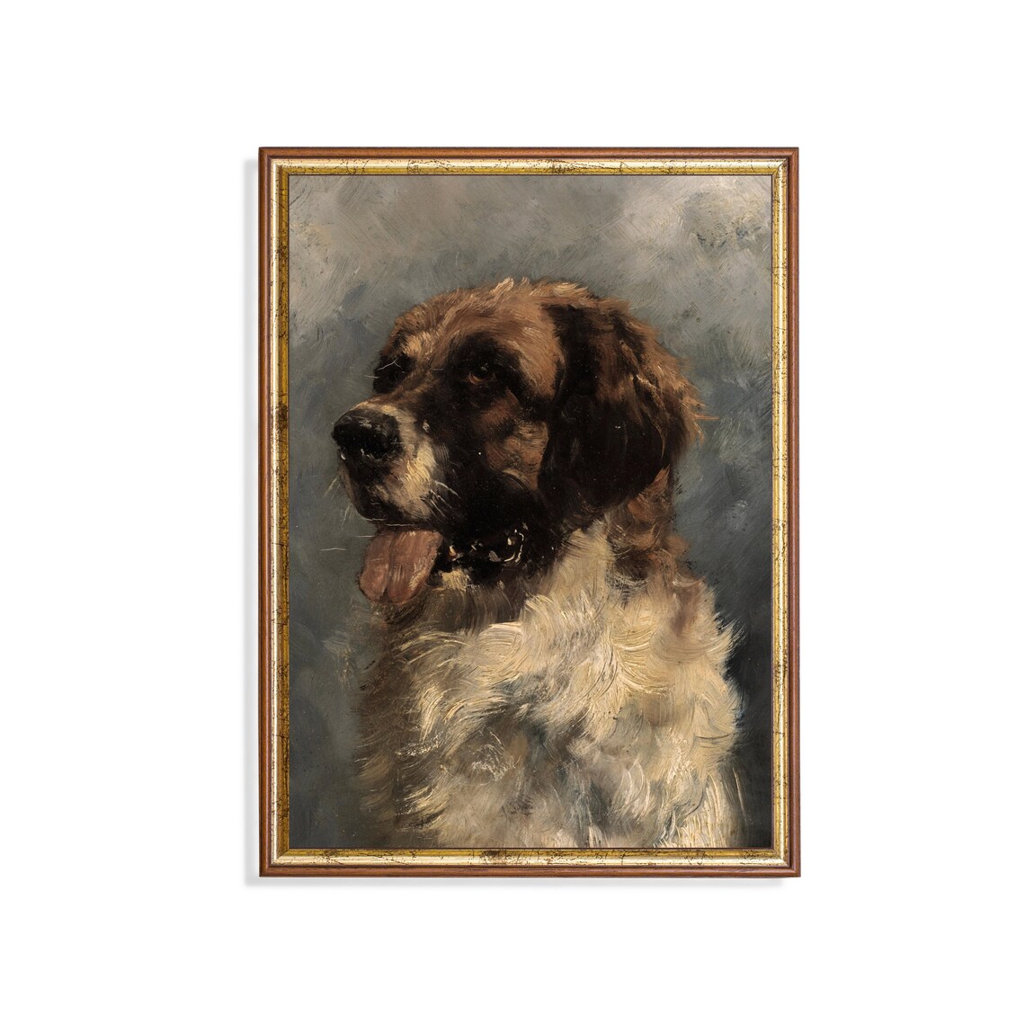 Vintage Dog Portrait Antique Oil Painting Poster