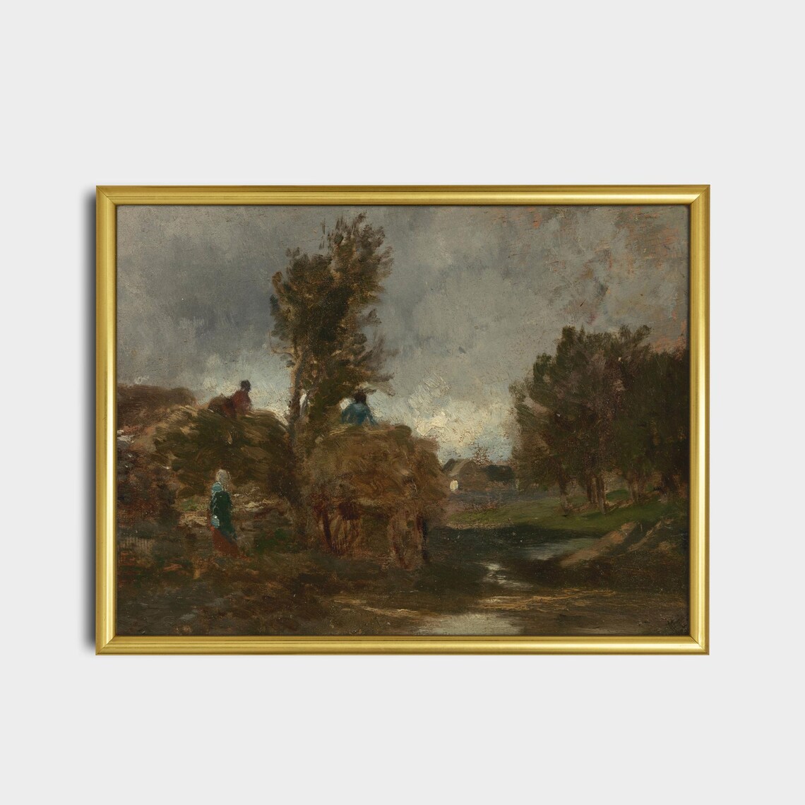 Vintage Hay Wagon Harvest Scene Moody Rustic Country Landscape Poster - Image 2