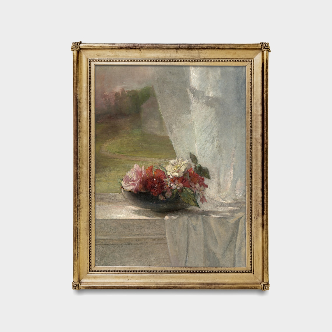 Bowl of Roses on a Windowsill Vintage Floral Painting Poster - Image 4