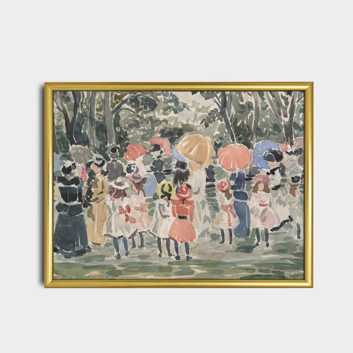 Impressionist Children in the Park Watercolor Painting Scene Poster - Image 2