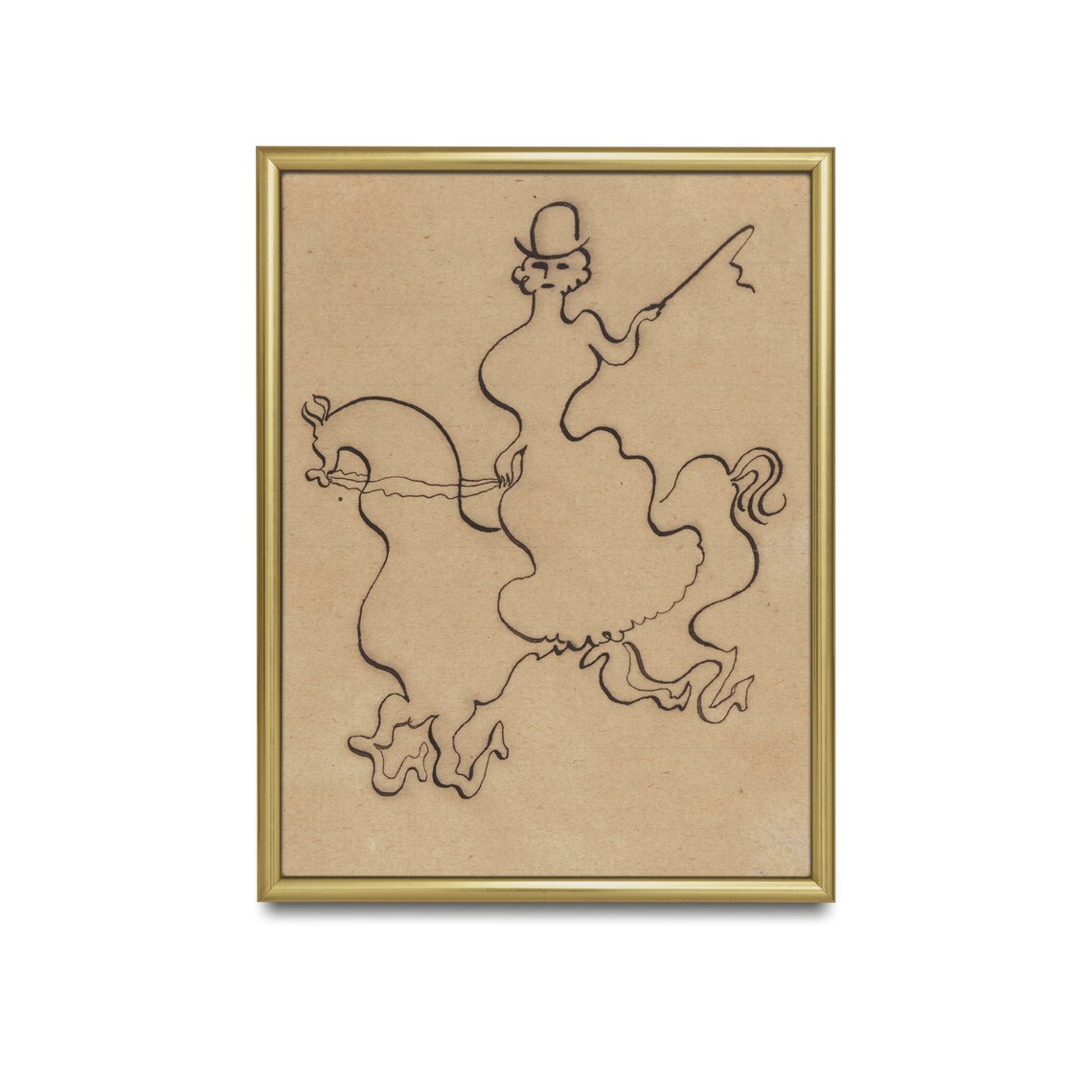 Playful Horsewoman Ink Sketch Minimalist Antique Line Art Wall Art - Image 2