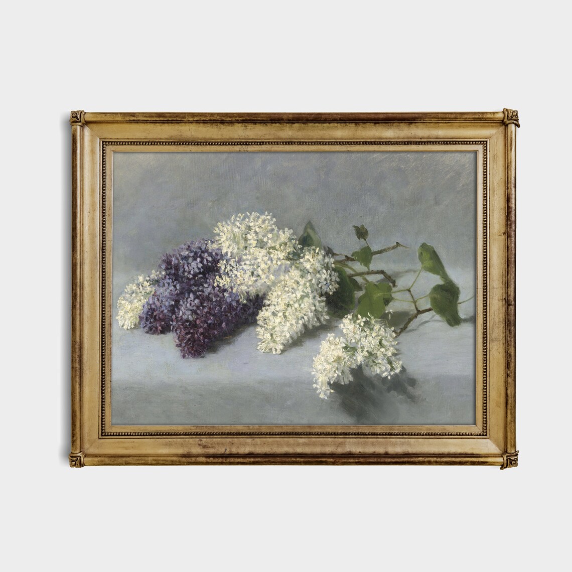 White and Purple Lilac Sprigs Delicate Still Life Floral Poster - Image 4