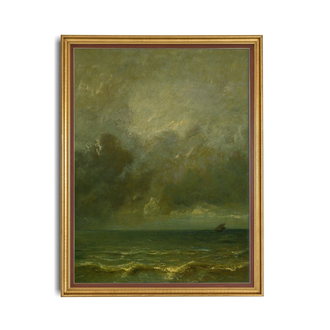 Green Stormy Ocean with a Small Ship Vintage Seascape Poster - Image 3