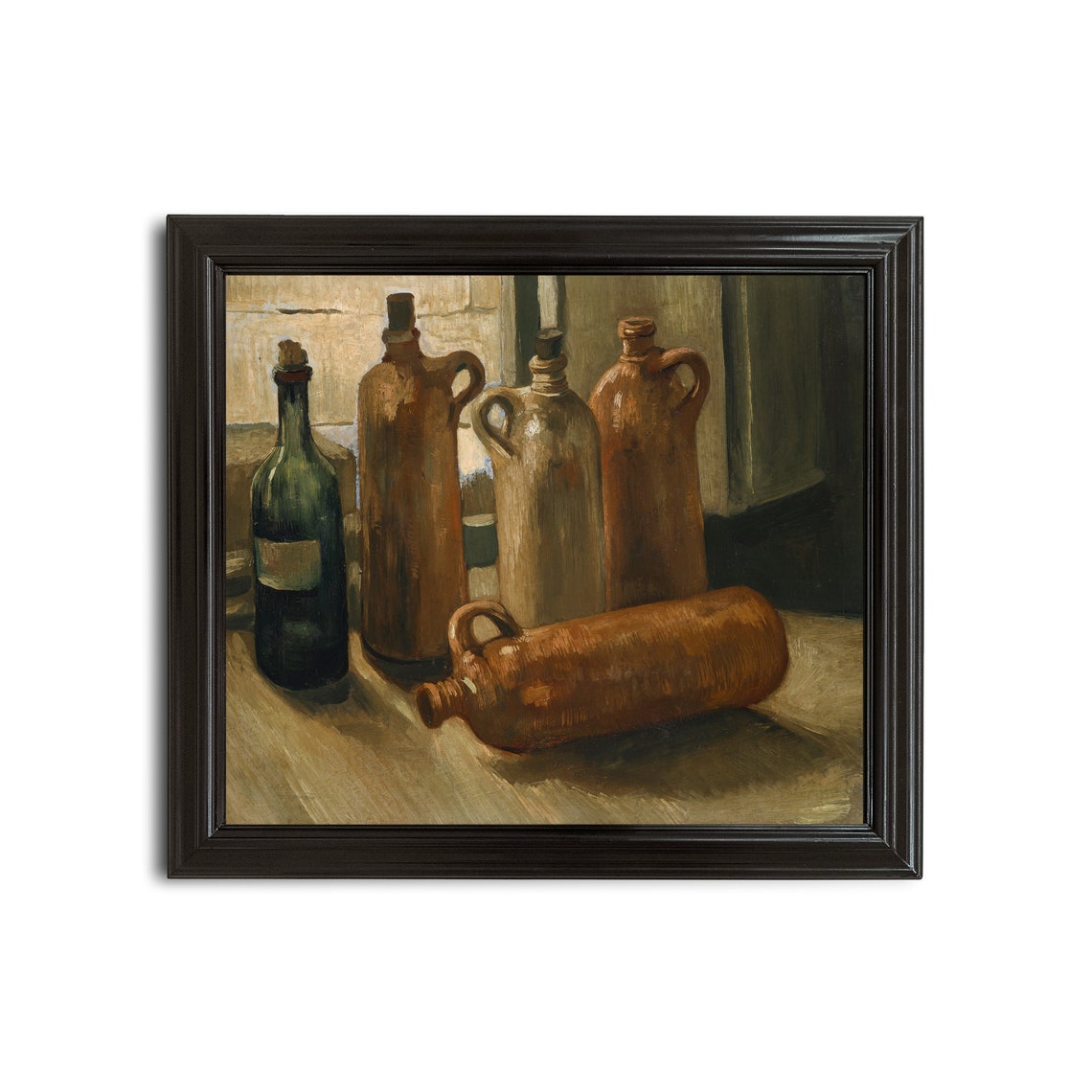 Five Vintage Bottles Still Life Earthy Ceramic Jugs Kitchen Poster - Image 2
