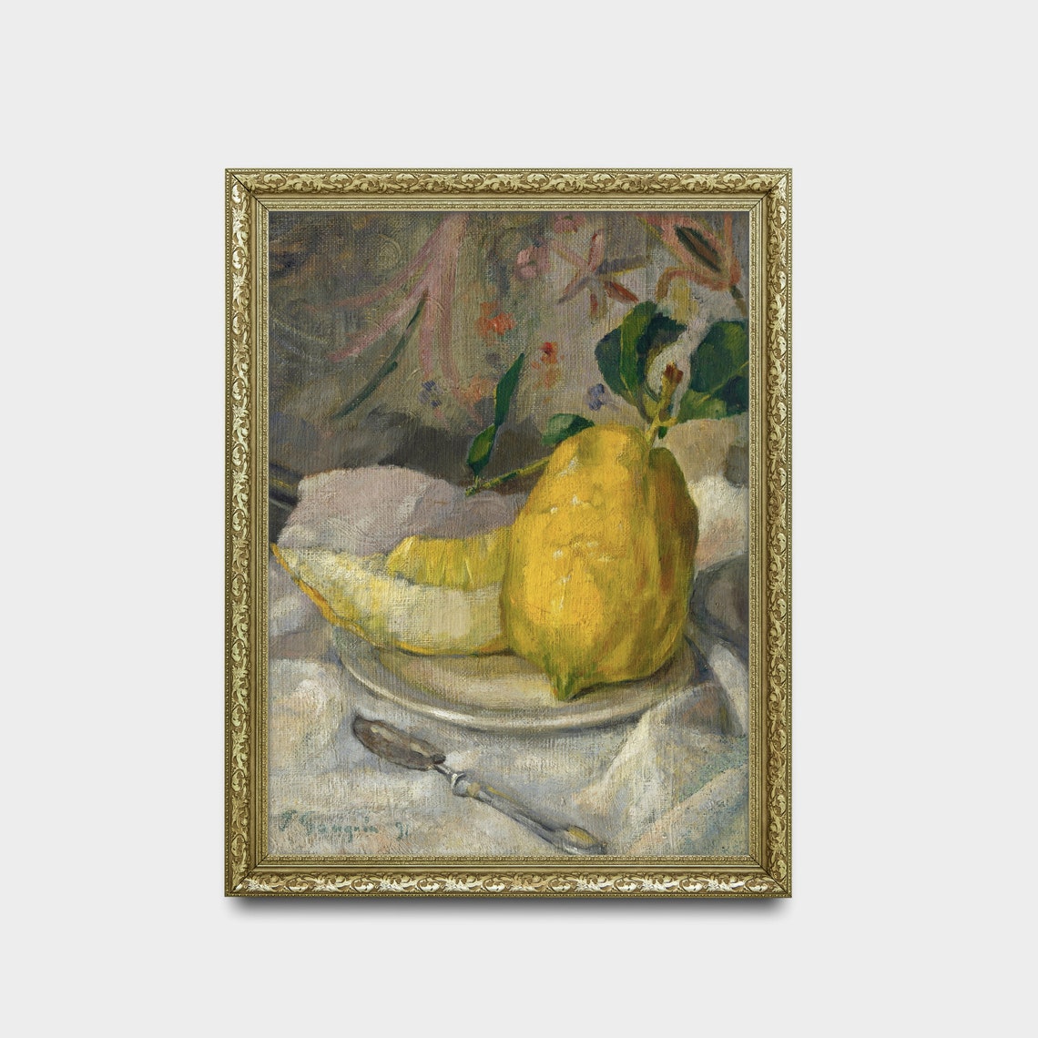 Fresh Lemon and Cut Melon Slice Still Life Vintage Kitchen Art Poster - Image 2