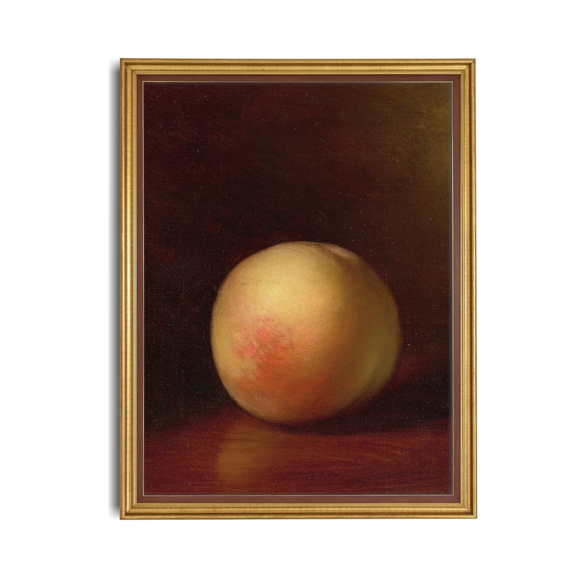 Solitary Ripe Peach on a Dark Umber Background Still Life Poster - Image 4