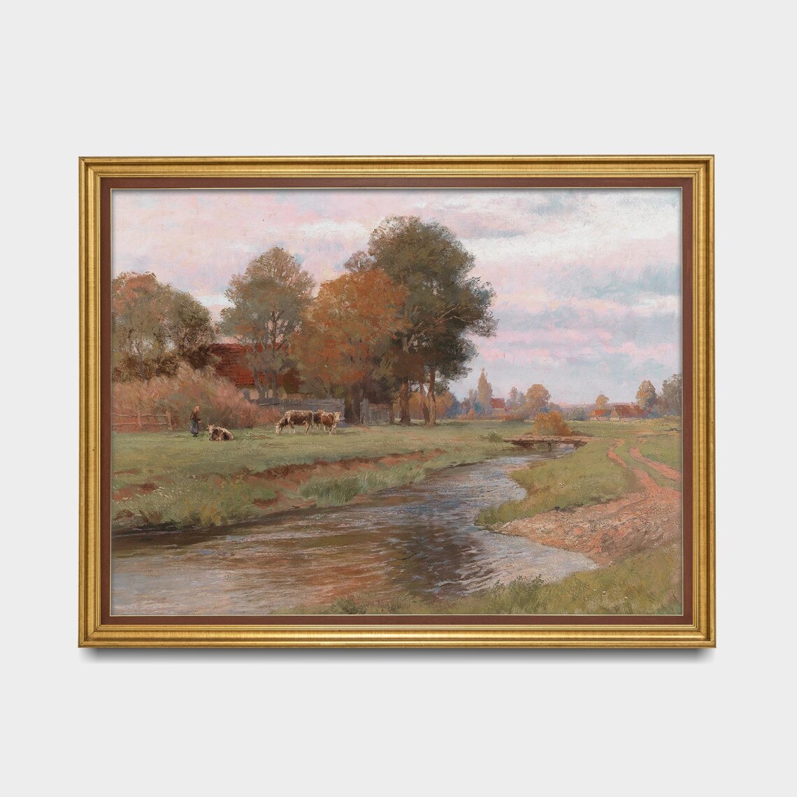Cows by a Country River at Sunset Autumn Pastoral Art Poster - Image 5