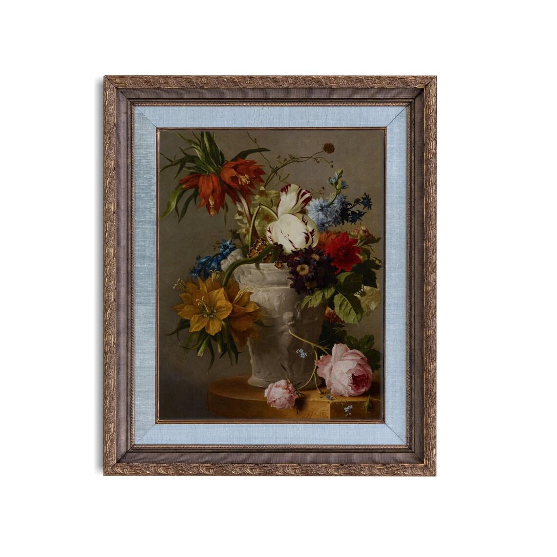 Dutch Floral Still Life Tulips Roses in Sculpted Urn Vintage Poster - Image 3
