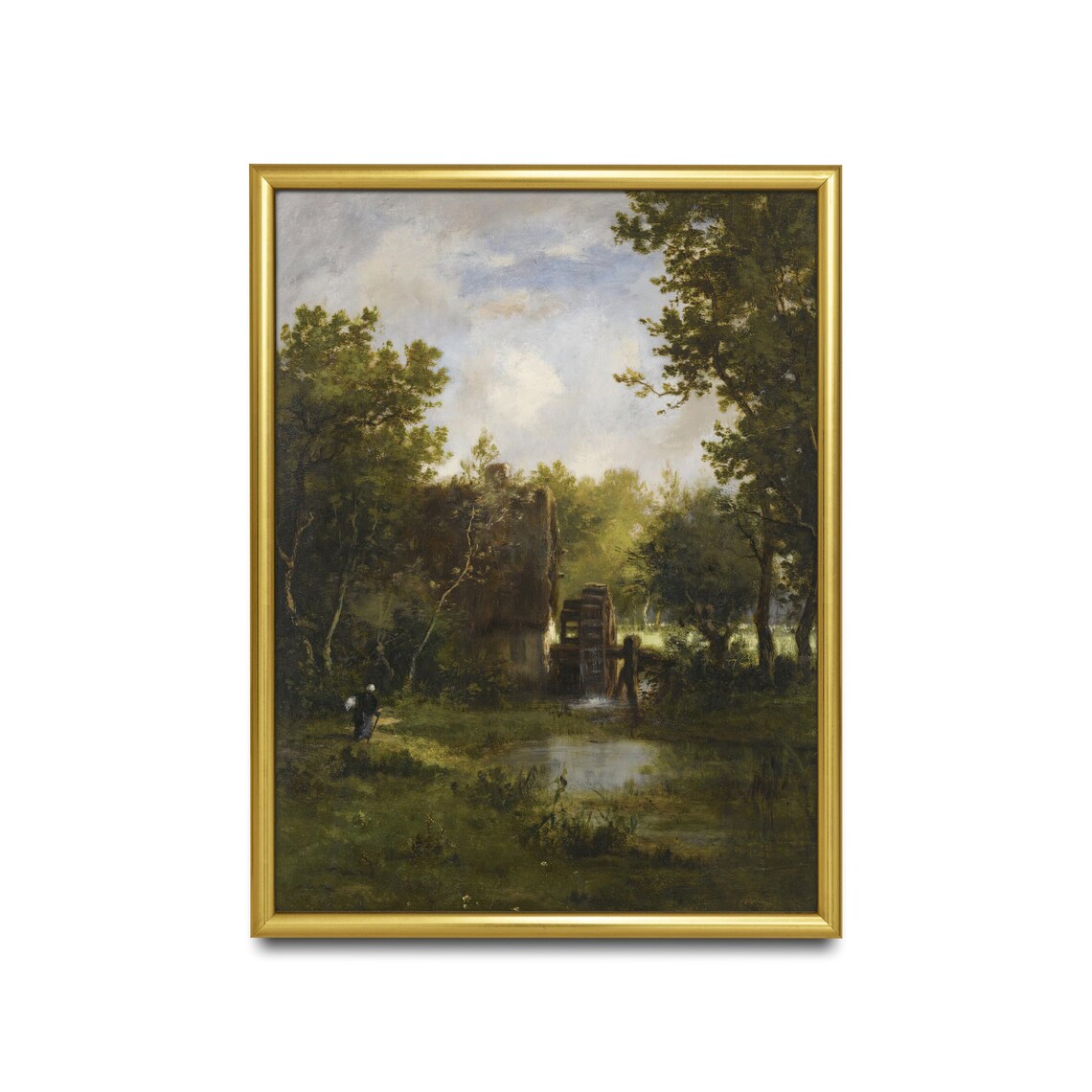 Old Watermill with Waterwheel by a Pond Antique Country Poster - Image 4