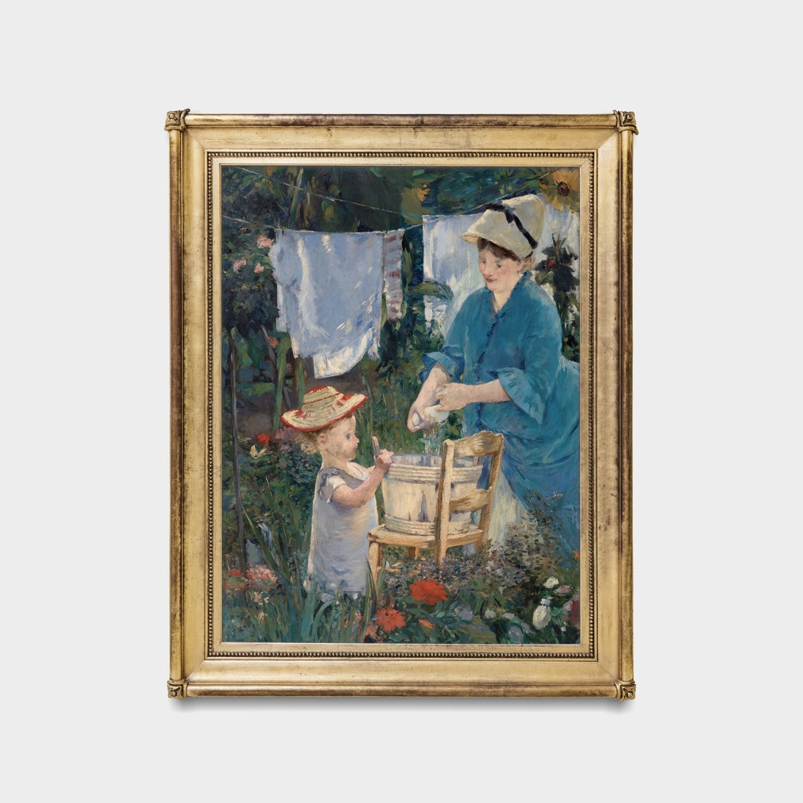 Mother and Child Hanging Laundry in a Garden Impressionist Poster - Image 5
