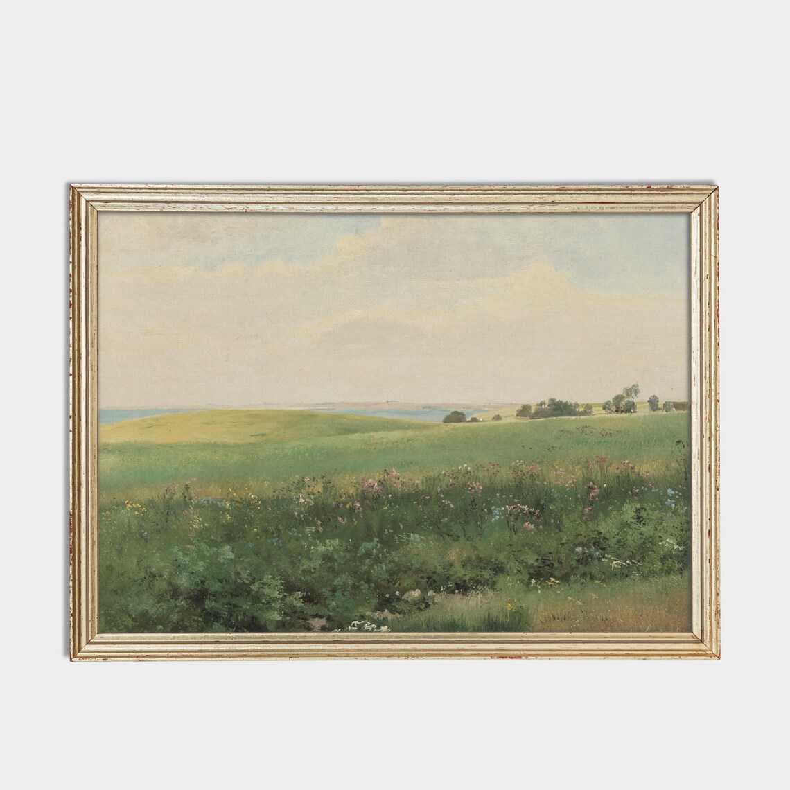 Antique Coastal Meadow Landscape With Wildflowers by the Sea Poster - Image 3