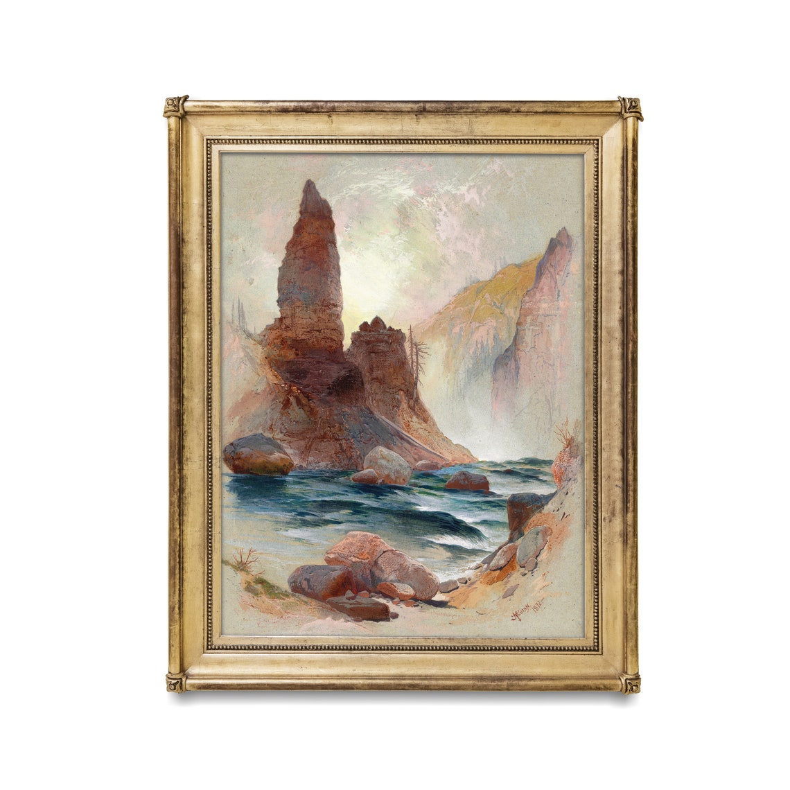 Towering Red Rock Canyon Spire River Vintage Landscape Poster - Image 2