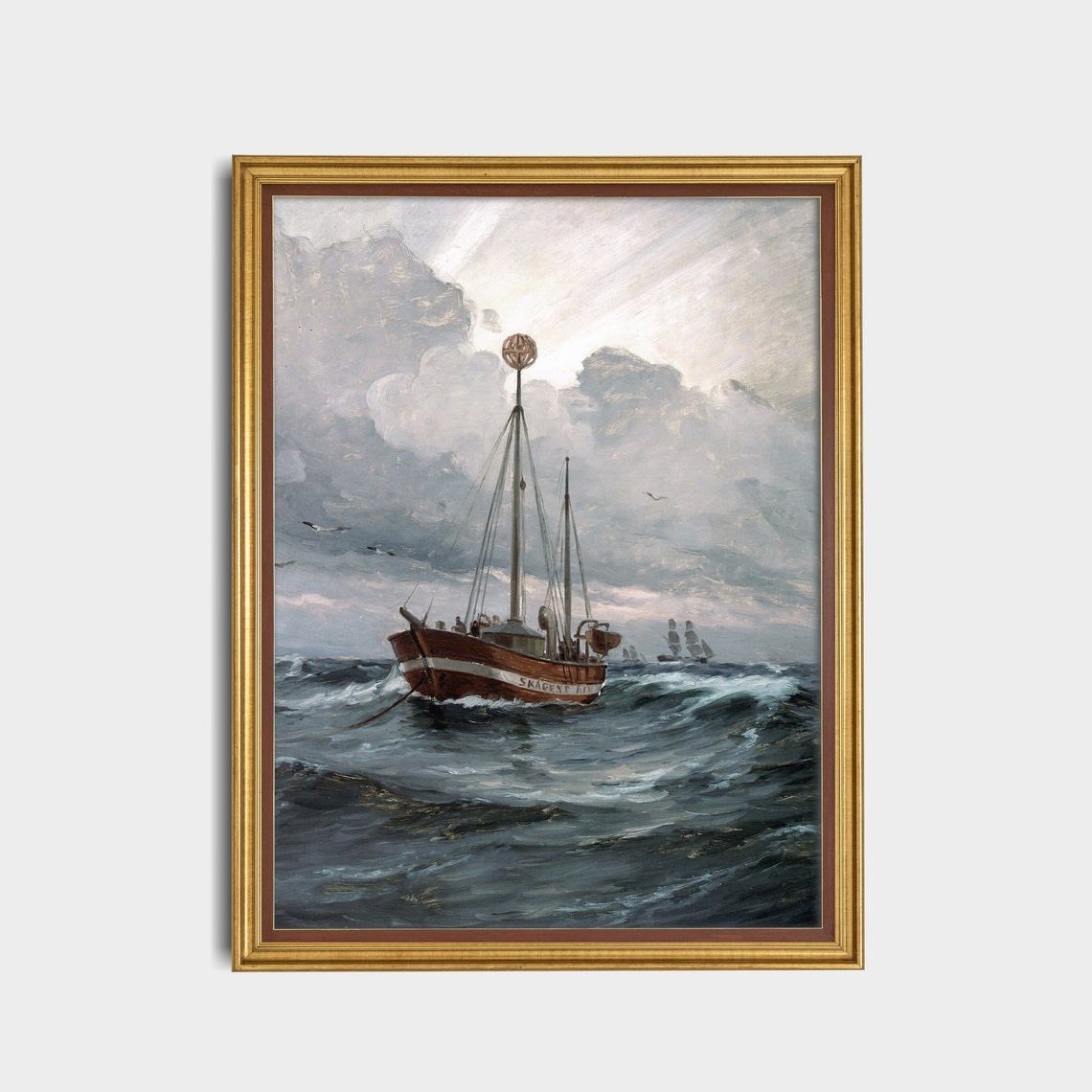 Vintage Sailing Ship Painting Antique Seascape Print Moody Rustic Fine Art Nautical Decor Wall Art - Image 5