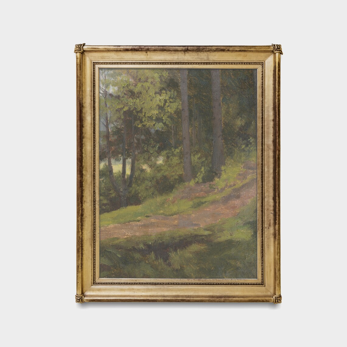 Sunlit Forest Path Among Tall Trees Vintage Woodland Painting Poster - Image 3